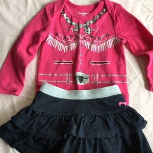❤️BOGO❤️ Cowgirl onesie with ruffled denim skort